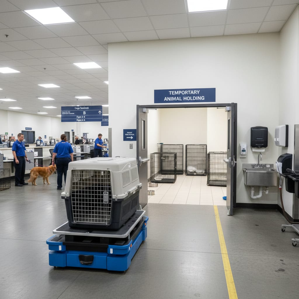 AVIBOT autonomous unit transporting an animal kennel